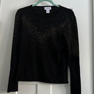 Carmen Elegant Black Studded Long Sleeve Top